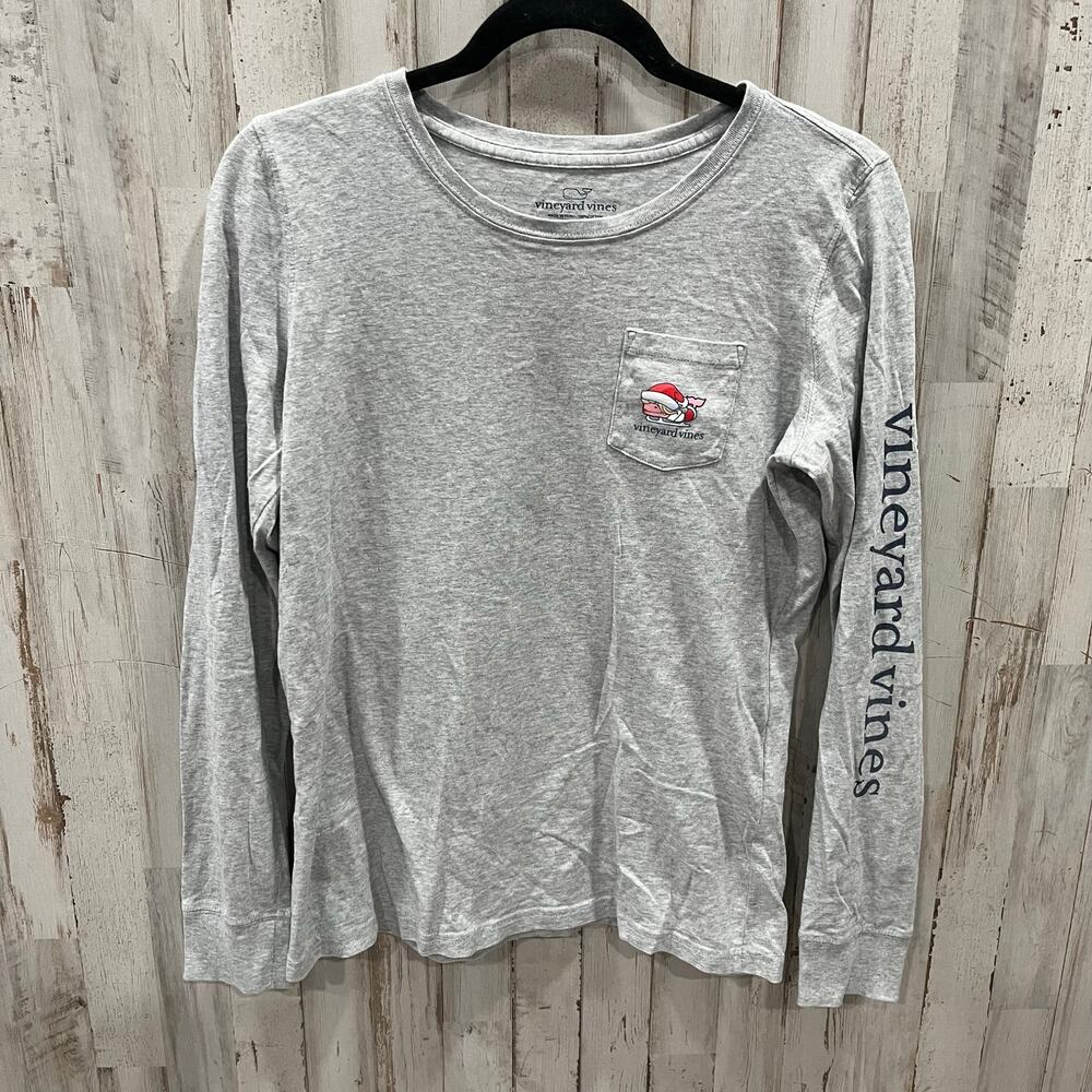 Vineyard Vines Women's Mrs. Claus Holiday Whale‎ Pocket Gray T-Shirt XS